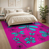 Playful Teal Butterflies Dragonflies Pink Rug
