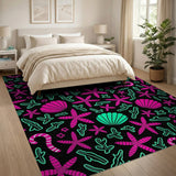 Neon Pink Teal Starfish Seashell Area Rug
