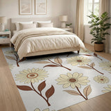 Cream Daisy Floral Vintage Area Rug