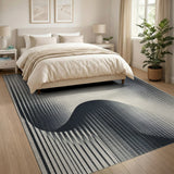Modern Wavy Black White Geometric Area Rug