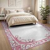 Romantic Pink Hearts Floral Border Rug