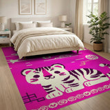 Cute Pixel Tiger Maze Pink Kids Rug
