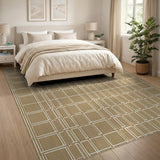 Modern Beige Trellis Grid Area Rug