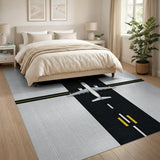 Black White Airplane Runway Area Rug