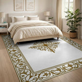 Gold and Silver Ornate Golden Medallion Area Rug