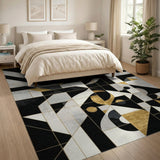 Gold and Silver Black Gold Geometric Abstract Area Rug