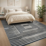 Geometric Black White Concentric Frame Rug