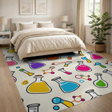 Playful Cartoon Chemistry Lab Beakers Area Rug