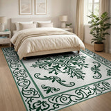 Green Ornate Green Floral Medallion Area Rug