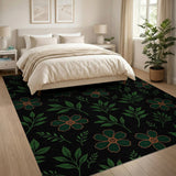 Emerald Green Floral Black Area Rug