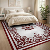 Red Ornate Red Floral Frame Area Rug