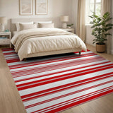Red Bold Red and White Striped Area Rug