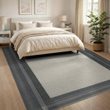 Geometric Beige Area Rug with Black Frame