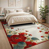Red Peony Floral Border Area Rug