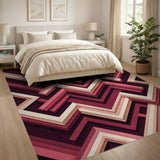 Layered Geometric Red Area Rug