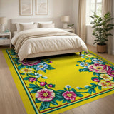 Sunny Yellow Floral Border Area Rug