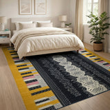 Bold Black Yellow Stripe Geometric Area Rug