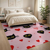Playful Black Cats Hearts Pink Area Rug
