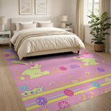 Pink Easter Bunny Kids Area Rug with Eggs Flowers