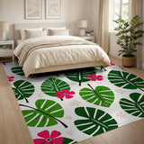 Lush Monstera Leaf Pink Hibiscus Area Rug