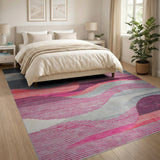 Abstract Wave Grey Pink Area Rug