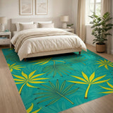 Teal Yellow Palm Leaf Coastal Area Rug