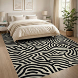 Abstract Black Wavy Lines Area Rug