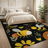 Cute Cartoon Bees Sunflowers Area Rug