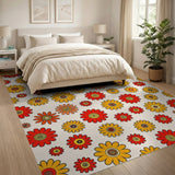 Vibrant Retro Spiral Flower Area Rug