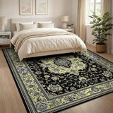 Intricate Black Persian Floral Area Rug