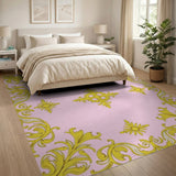 Pink Gold Ornate Baroque Area Rug