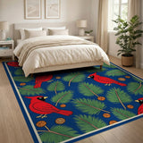 Festive Red Cardinal Birds Pattern Area Rug