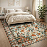 Cream Traditional Persian Floral Area Rug