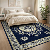 Traditional Persian Navy Persian Mandala Area Rug