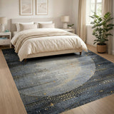 Gold Stars Crescent Moon Night Sky Rug