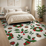 Holly Wreath Berry Pinecone Pattern Area Rug