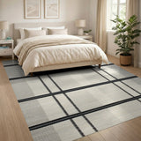 Geometric Modern Black White Plaid Woven Area Rug