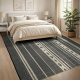 Black White Geometric Stripe Southwestern Rug
