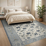 Whimsical Blue Elephant Motif Area Rug
