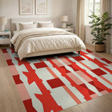 Bold Red Geometric X-Pattern Area Rug