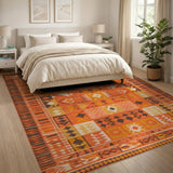 Vibrant Terracotta Geometric Southwestern Rug