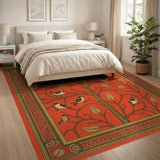 Ornate Red Tree of Life with Birds Rug