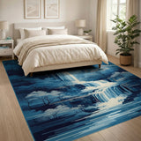 Misty Blue Waterfall Forest Area Rug