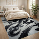 Abstract Black Ink Brush Stroke Area Rug