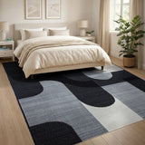 Abstract Curved Geometric Area Rug in Black White
