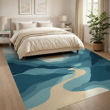 Blue Teal Sunset Path Washable Area Rug