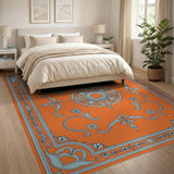 Vibrant Orange Teal Persian Medallion Area Rug