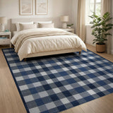 Navy Blue Checkered Rustic Farmhouse Area Rug