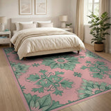 Blush Pink Sage Green Floral Mandala Area Rug
