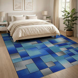 Geometric Modern Blue and Teal Blue Teal Geometric Abstract Area Rug